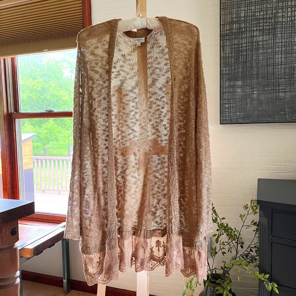 Umgee Mocha/Gold Summer Lacy Cardigan